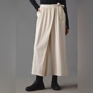 Daily Practice x Anthropologie Ivory Wide-Leg Wrap Crop Pants Size Extra Small